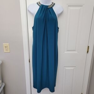 Nine West Sleeveless Beaded Halter Neck Shift Dress Jade Green Wedding Guest 12